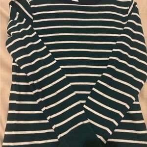 Place Green and White Crew Neck Striped Sweater